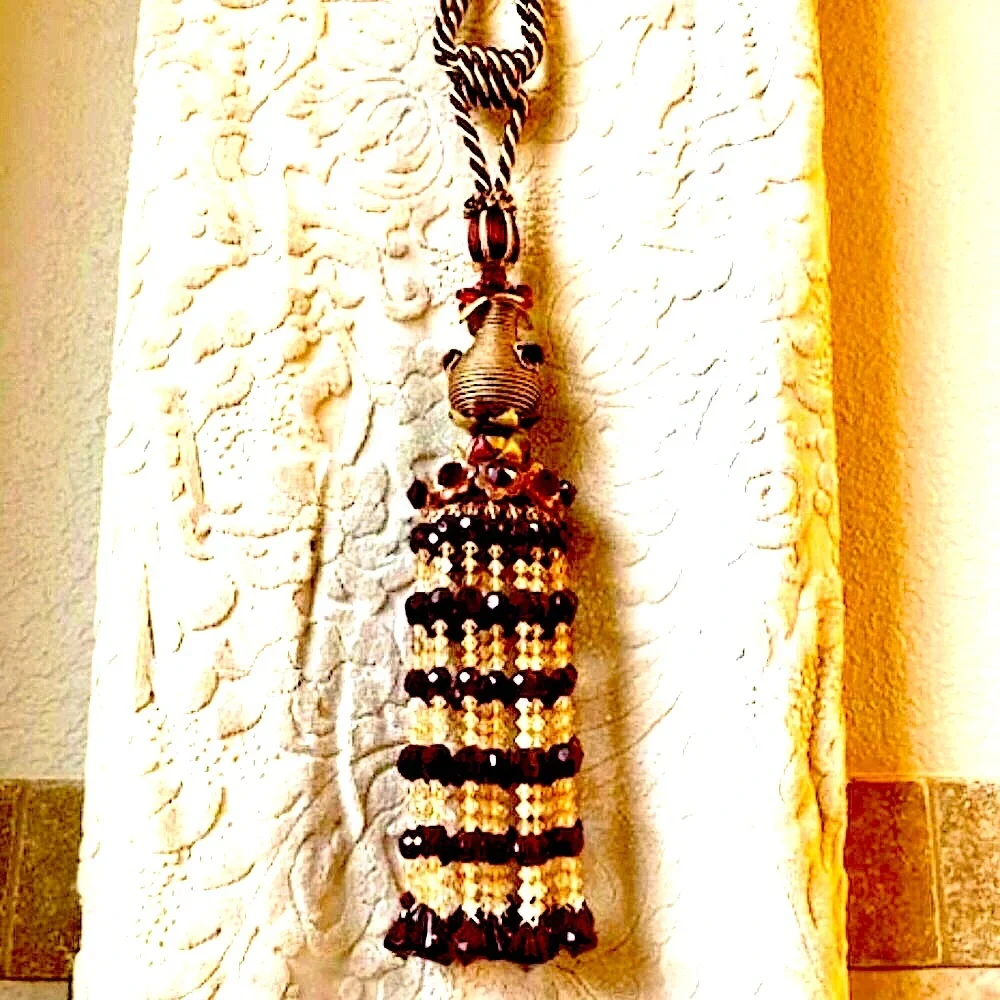NWT ALEXANDRA’S ACCENTS Pair Rope Tiebacks w LG Bronze Crystal Beaded Tassels